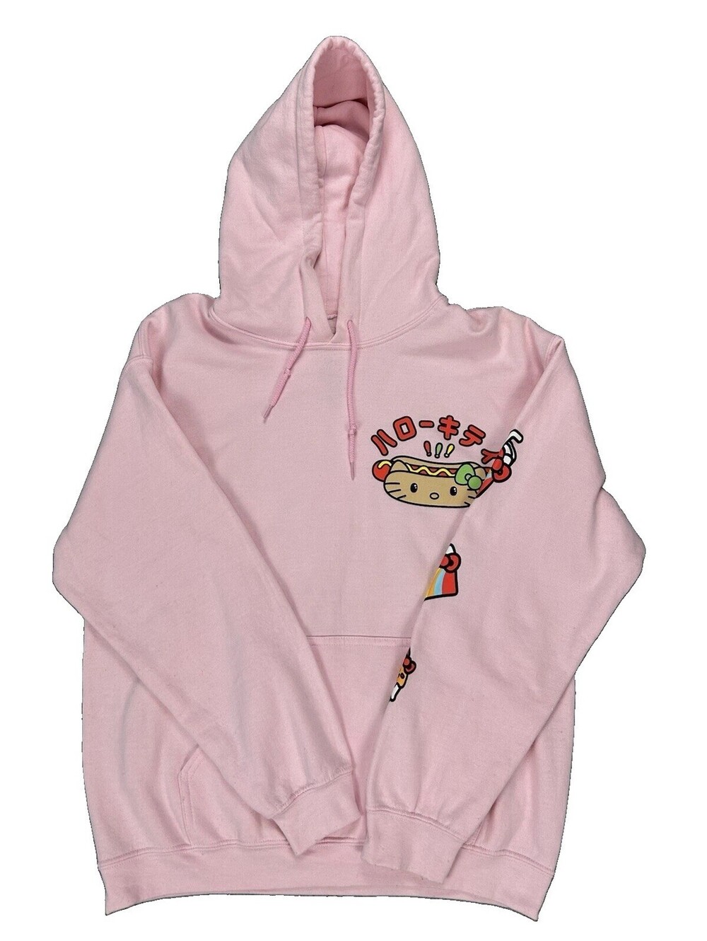 Sanrio Hello Kitty Pink Big Back Graphic Burger Hoodie Sweatshirt Medium M #238
